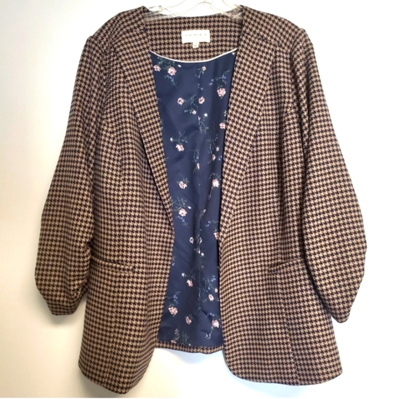 Skies Are Blue Jackets & Blazers - CURVY OPEN HOUNDSTOOTH BLAZER JACKET 1X SKIES ARE BLUE